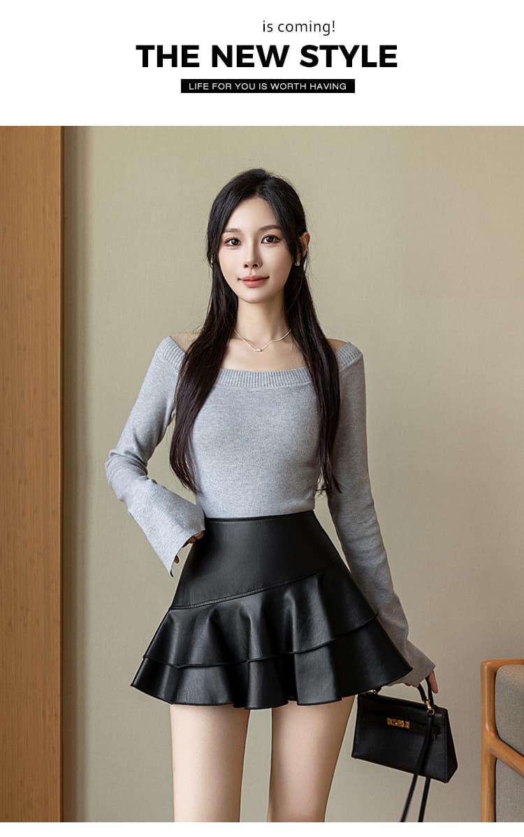 가을과 겨울 pu 가죽 스커트 이중층 프릴 미니 스커트 2026 새로운 디자인 센스 슬림해 보이는 캐주얼 한 마디 표지 엉덩이 바지 상세 이미지 10