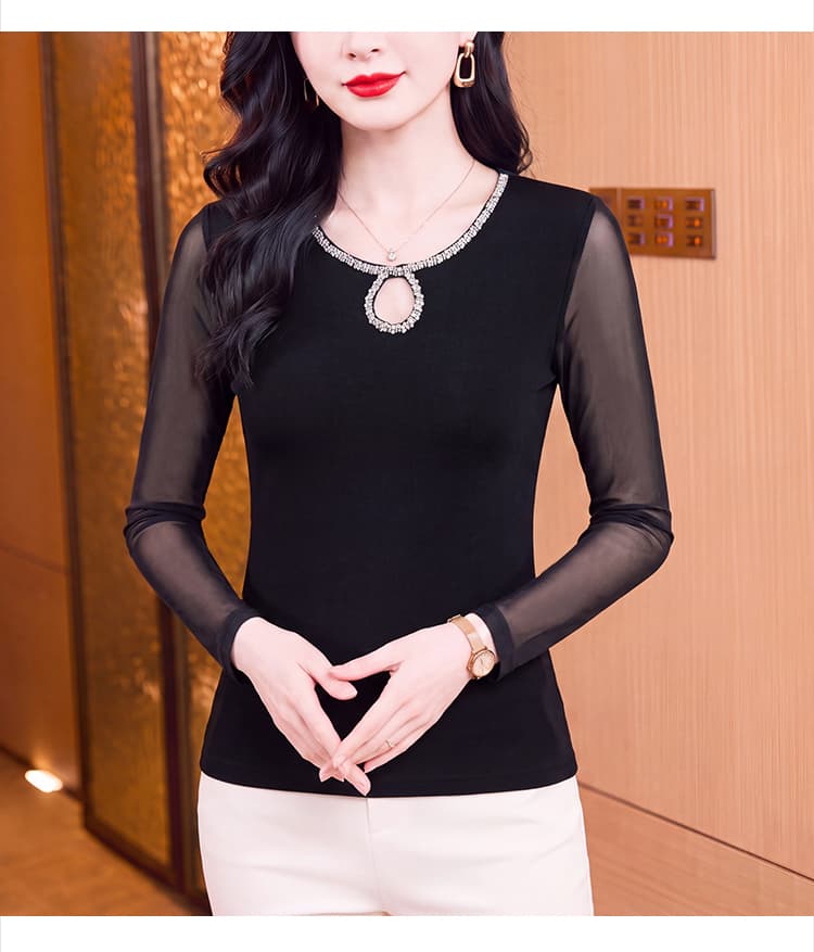 2026 가을 새로운 빅 사이즈 여성 의류 검정색 망사 기본 셔츠 상세 이미지 10