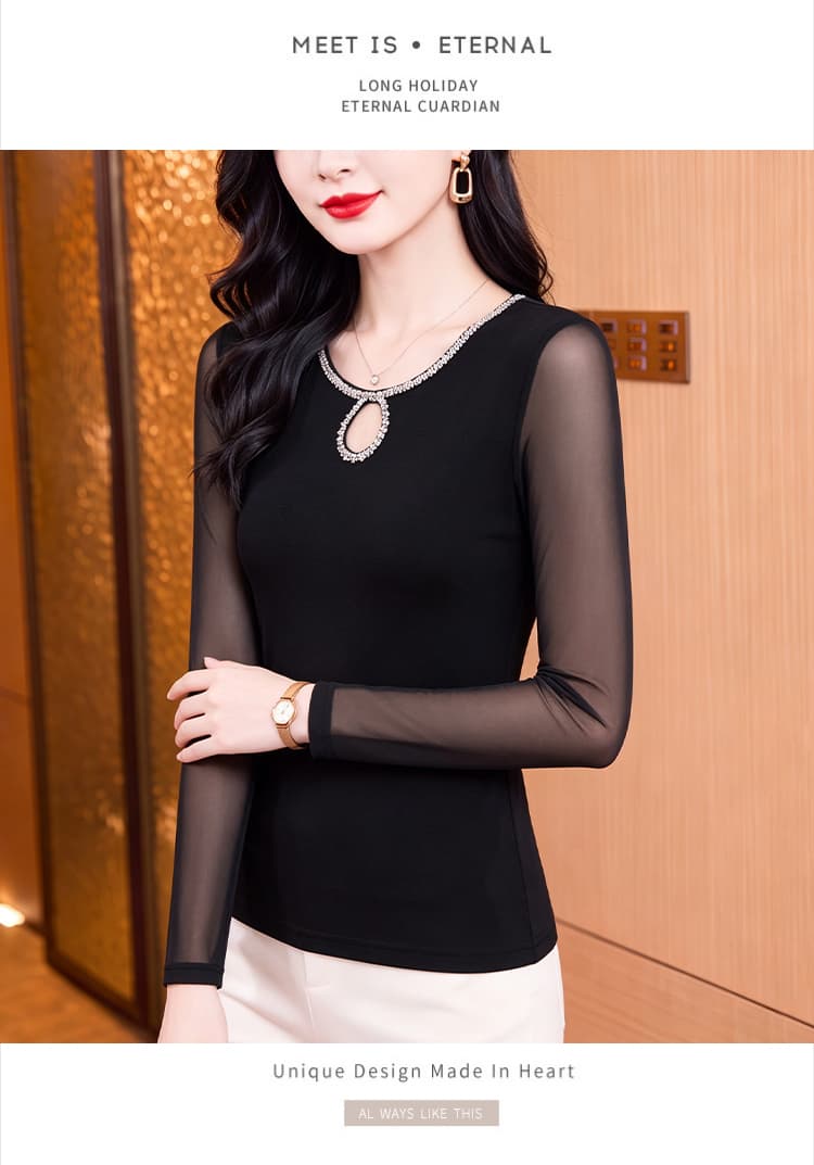2026 가을 새로운 빅 사이즈 여성 의류 검정색 망사 기본 셔츠 상세 이미지 12