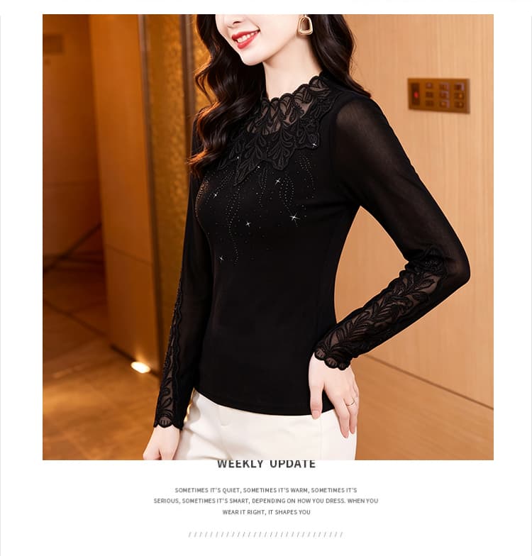 2026 가을 새로운 빅 사이즈 여성 의류 검정색 망사 기본 셔츠 상세 이미지 9