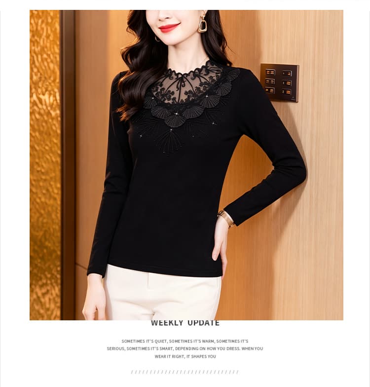 2026 가을 새로운 빅 사이즈 여성 의류 검정색 망사 기본 셔츠 상세 이미지 9