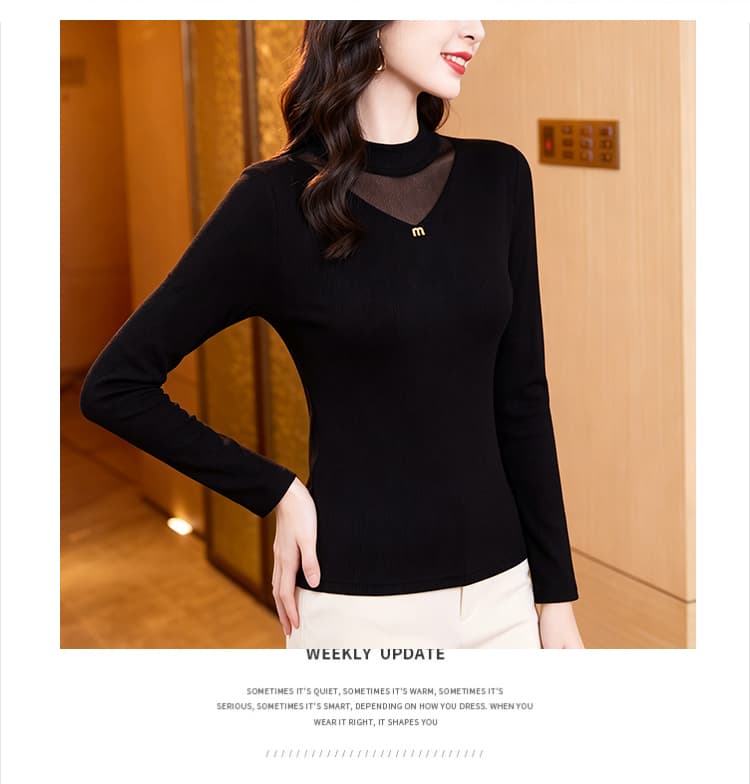 2026 가을 새로운 빅 사이즈 여성 의류 검정색 망사 기본 셔츠 상세 이미지 9