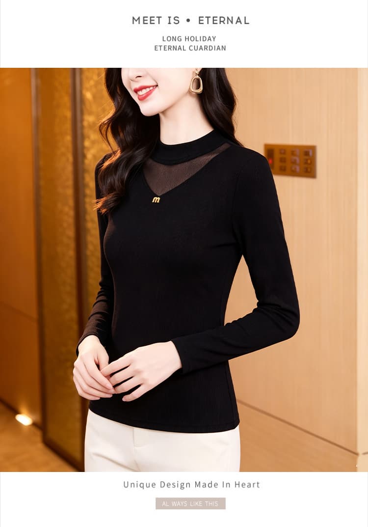 2026 가을 새로운 빅 사이즈 여성 의류 검정색 망사 기본 셔츠 상세 이미지 12