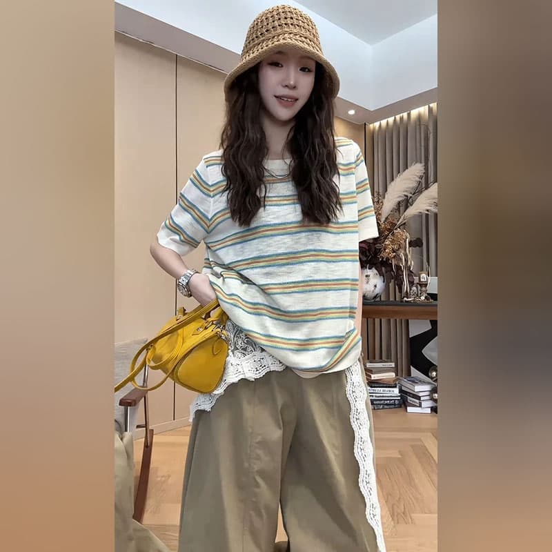 소금 부서 미니멀리즘 다용도 3종 세트 여름 새로운 한국 스타일 스트라이프 맨위 패션 랩스커트팬츠 하이웨이스트 루즈핏 캐주얼 바지 이미지 5