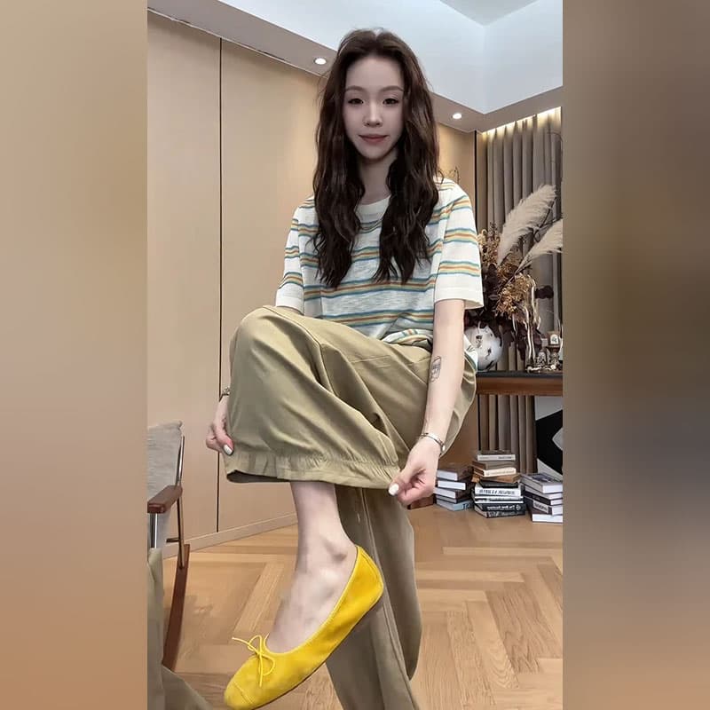 소금 부서 미니멀리즘 다용도 3종 세트 여름 새로운 한국 스타일 스트라이프 맨위 패션 랩스커트팬츠 하이웨이스트 루즈핏 캐주얼 바지 상세 이미지 3