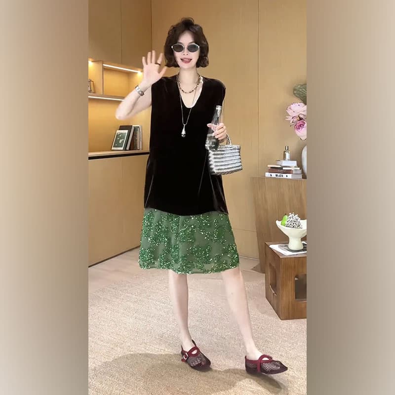 디자인 센스 핫걸 몸매 가꾸기 슬림해 보이는 투피스 세트 여름 새로운 무거운 작업 고유 한 반신 스커트 디스플레이 품격 트임 맨위 상세 이미지 4