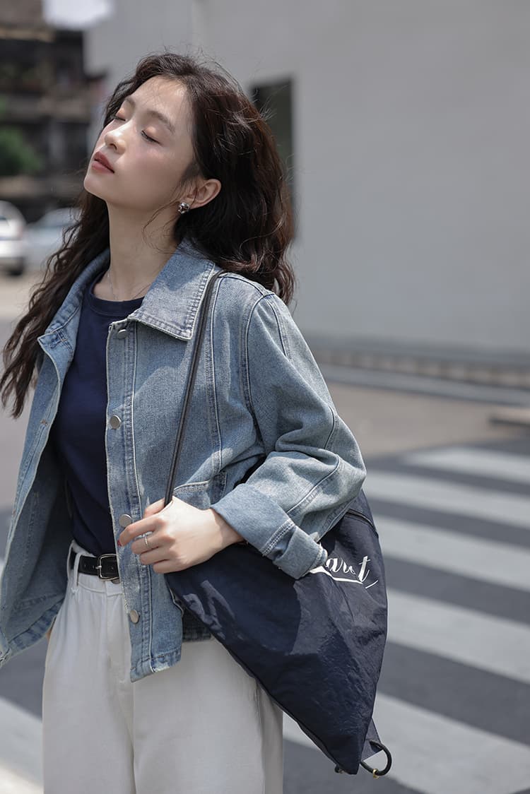 실사 2026 봄 가을 새로운 한 부서 루즈핏 폴로 칼라 데님 재킷 쇼트 스타일 작은 키 캐주얼 맨위 상세 이미지 4