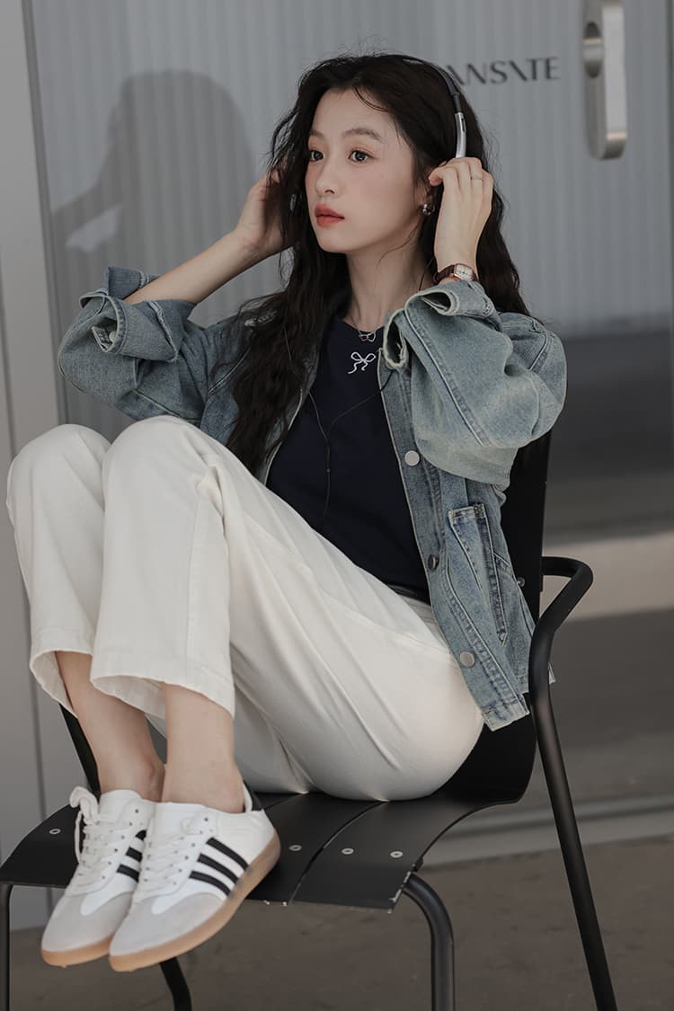 실사 2026 봄 가을 새로운 한 부서 루즈핏 폴로 칼라 데님 재킷 쇼트 스타일 작은 키 캐주얼 맨위 상세 이미지 8