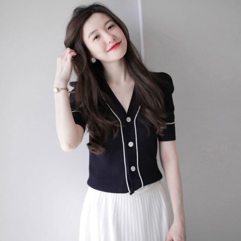 수 있습니다. 소금 수 있습니다. 달콤한 작은 샤넬 스타일 통통한 여동생 슬림해 보이는 고급 반팔 명문 여성 여성 의류 빛 요리 한 반신 스커트 투피스 슈트 여름 이미지 5