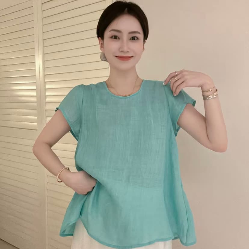 2026 년 봄 가을 여름 새로운 라미 차가운 센스 통기성 상쾌 디스플레이 화이트 도루 가을 센스 디자인 센스 부드러운 여성 셔츠 이미지 4