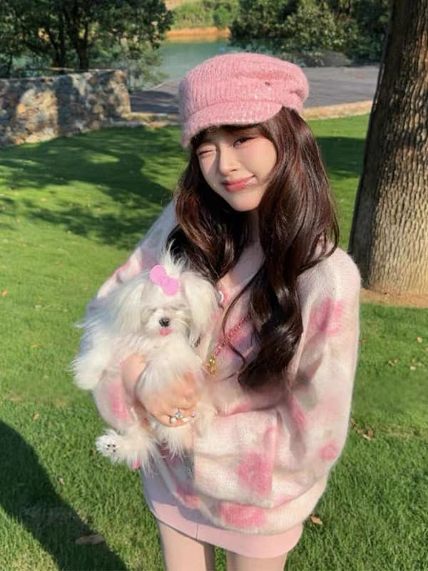 봄 가을 인기 한 부서 착용 가져 가라. 핑크색 꽃 스웨터 오픈 가디건 여성 가을 겨울 루즈핏 느긋한 바람 니트 재킷 맨위 상세 이미지 5