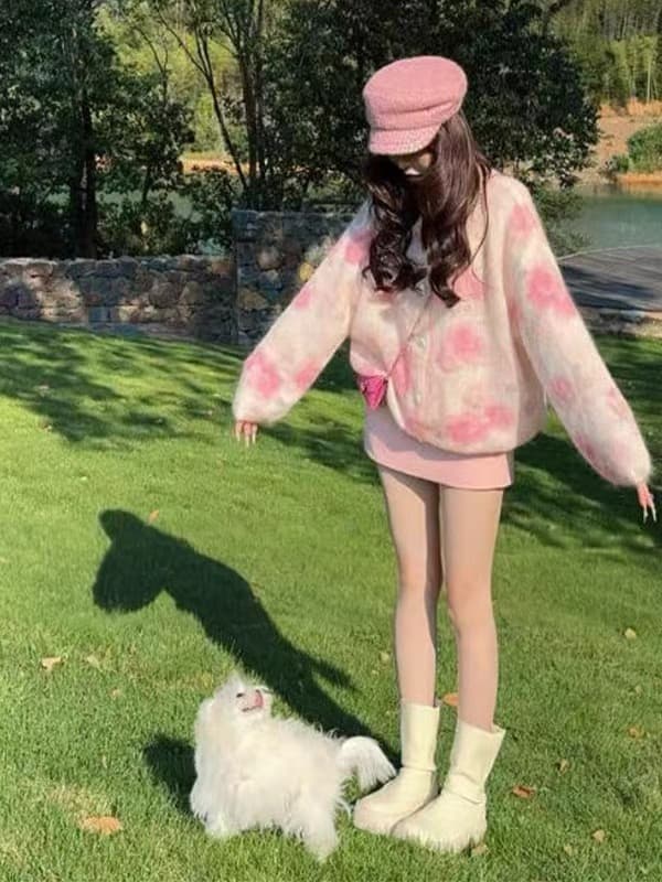 봄 가을 인기 한 부서 착용 가져 가라. 핑크색 꽃 스웨터 오픈 가디건 여성 가을 겨울 루즈핏 느긋한 바람 니트 재킷 맨위 상세 이미지 6