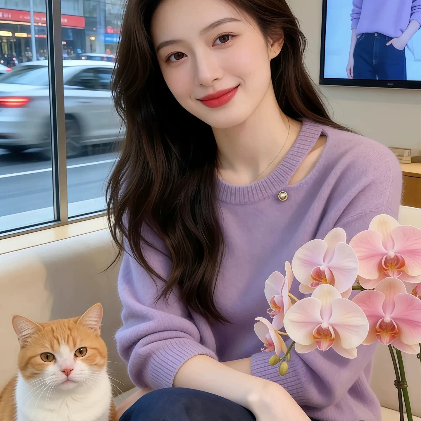 부드러운 느긋한 보라색 홀로우 아웃 부드러운 찹쌀 니트 스웨터 스웨터 여자 2026 봄 가을 자이언트 잘 생긴 한 부서 아름다운 맨위 이미지 5