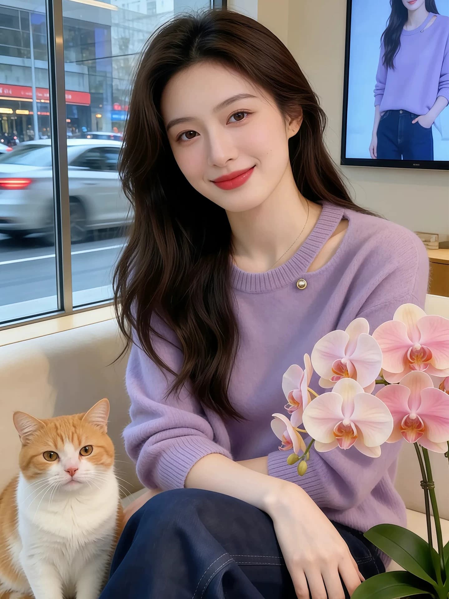 부드러운 느긋한 보라색 홀로우 아웃 부드러운 찹쌀 니트 스웨터 스웨터 여자 2026 봄 가을 자이언트 잘 생긴 한 부서 아름다운 맨위 상세 이미지 5