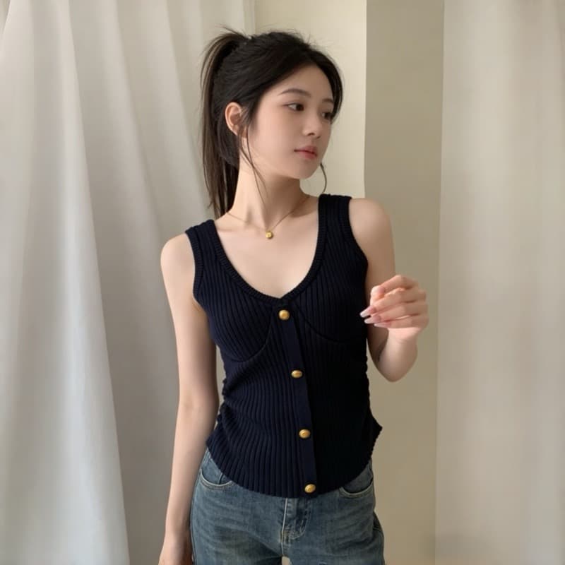 여름 새로운 블루 색상 품격 작은 샤넬 스타일 V넥 캐미솔 인사이드 가져 가라. 빅 사이즈 몸매 가꾸기 슬림해 보이는 허리 수축 멜빵 이미지 3