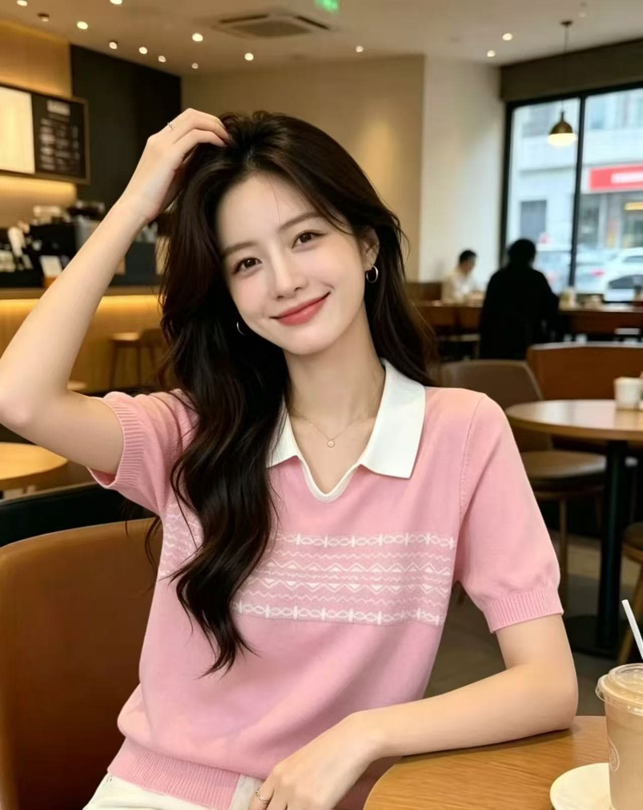 여름 POLO 칼라 니트 여성 의류 반팔 루즈핏 폴로 칼라 패치워크 색상 다용도 얇은 스타일 슬림해 보이는 맨위 티셔츠 기본 셔츠