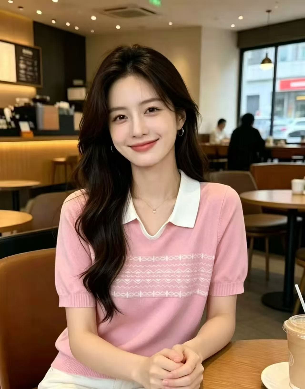 여름 POLO 칼라 니트 여성 의류 반팔 루즈핏 폴로 칼라 패치워크 색상 다용도 얇은 스타일 슬림해 보이는 맨위 티셔츠 기본 셔츠 상세 이미지 1