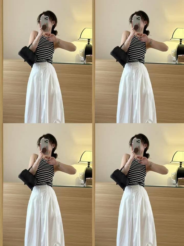 레트로 패션 스트라이프 민소매 조끼 맨위 여성 여름 이미지 2
