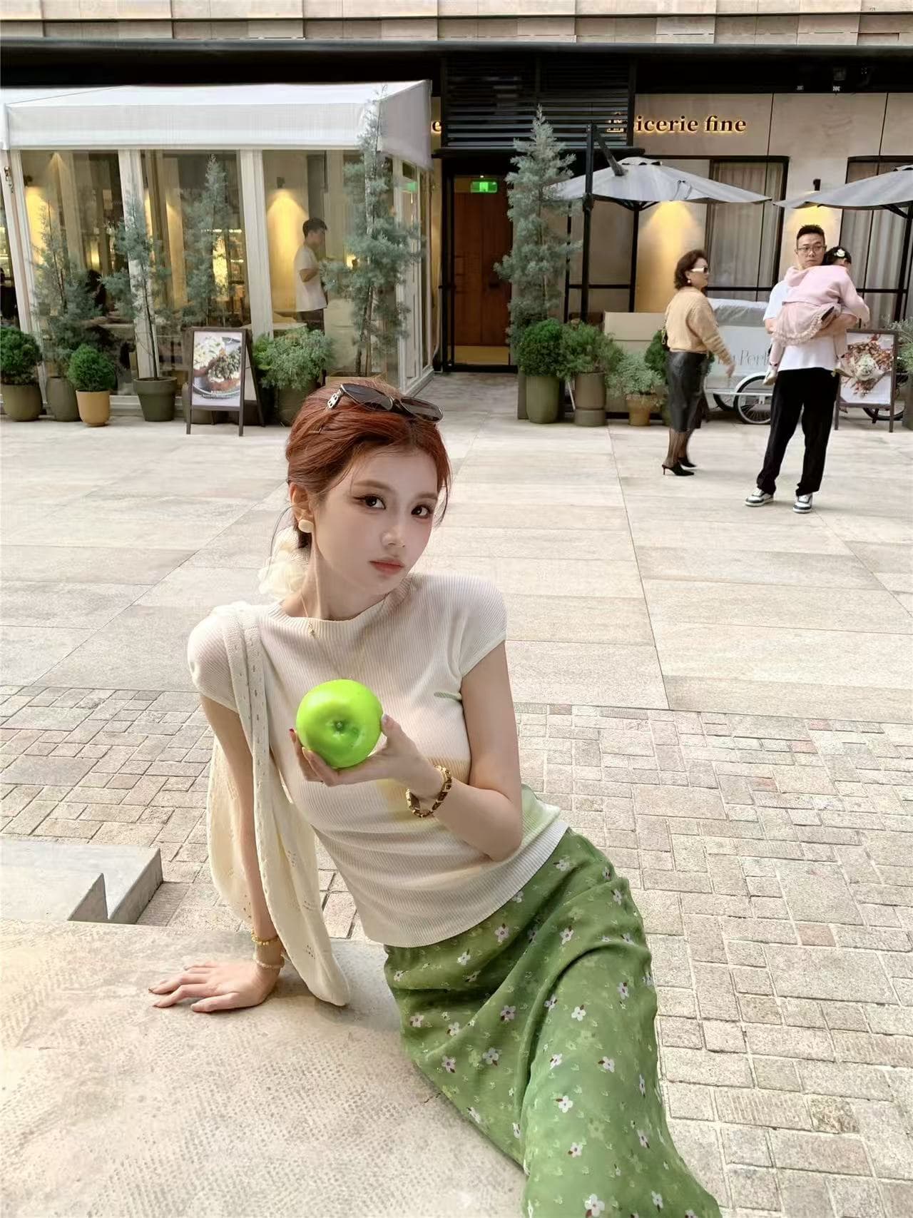 다우 시시 cheese 반도 황혼 봄 여름 한국 스타일 다용도 미니멀리즘 신축성 니트 스웨터 여성용 짧은 소매 티셔츠 맨위 상세 이미지 4
