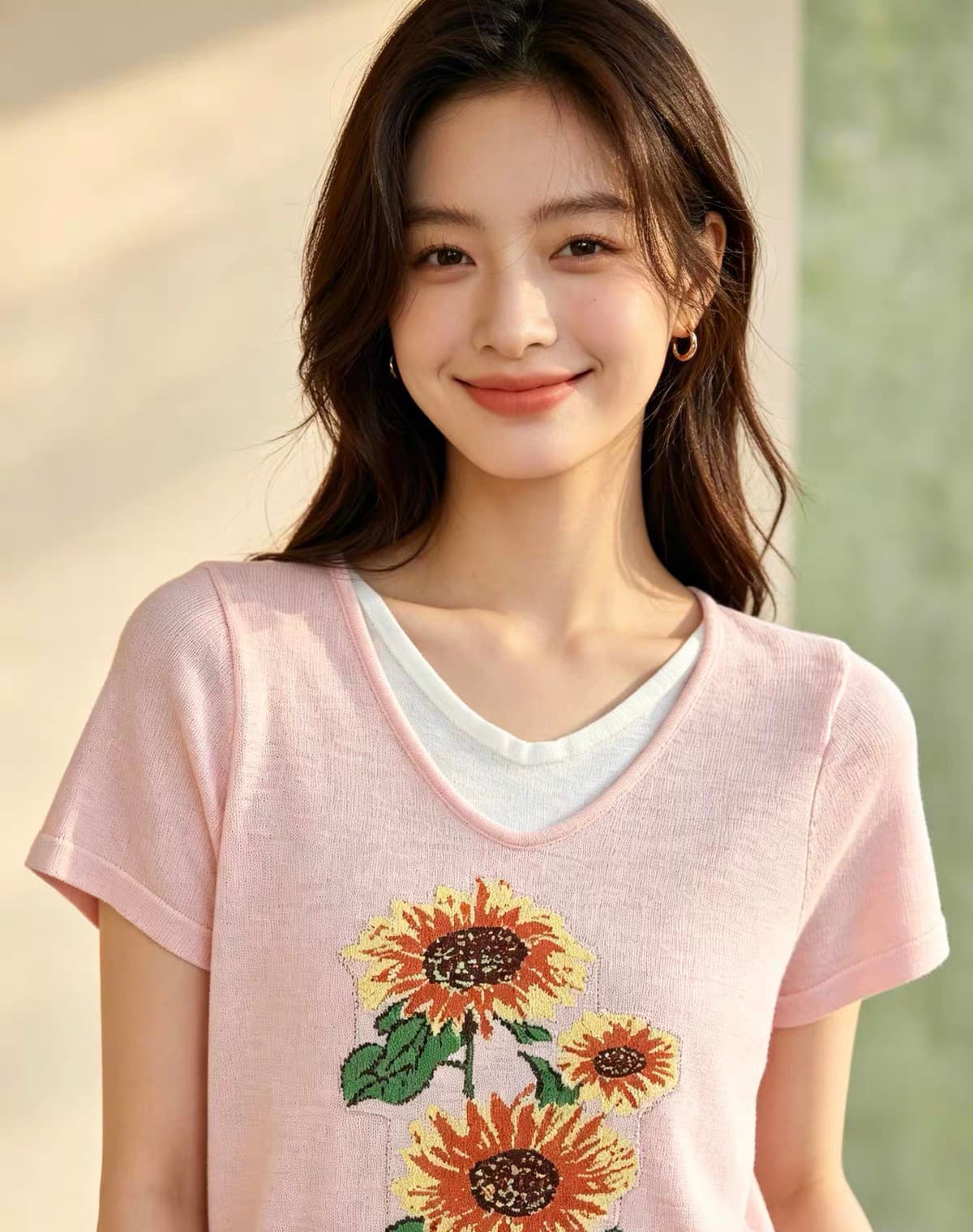 대나무 마디 마 페이크 레이어드 한국 스타일 긍정적 인 어깨 루즈핏 라운드 넥 귀여운 달콤함 프린트 2026 새로운 니트 맨위 이미지 3