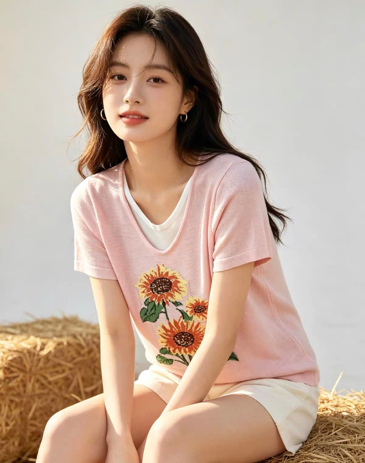 대나무 마디 마 페이크 레이어드 한국 스타일 긍정적 인 어깨 루즈핏 라운드 넥 귀여운 달콤함 프린트 2026 새로운 니트 맨위 상세 이미지 2