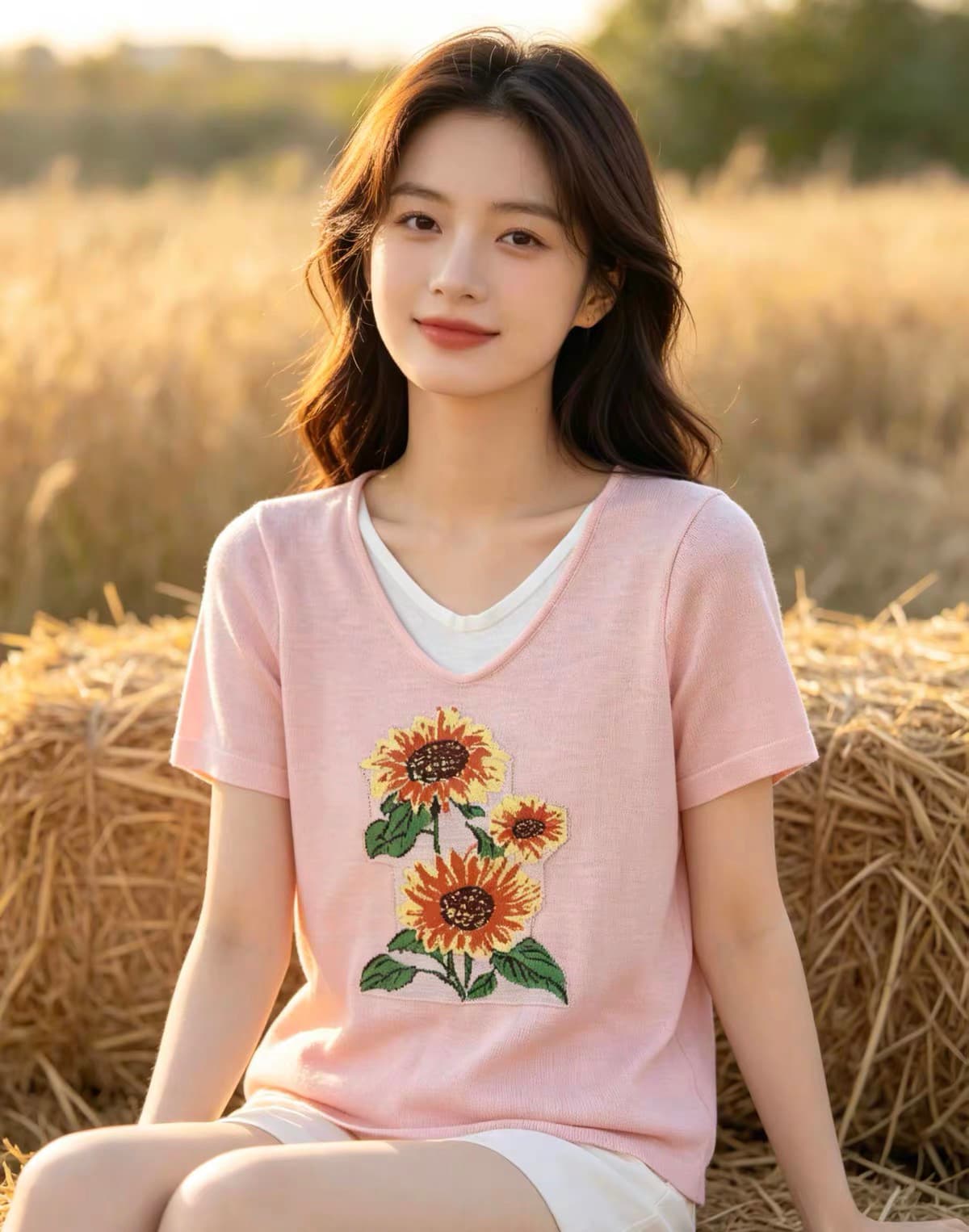 대나무 마디 마 페이크 레이어드 한국 스타일 긍정적 인 어깨 루즈핏 라운드 넥 귀여운 달콤함 프린트 2026 새로운 니트 맨위 상세 이미지 4