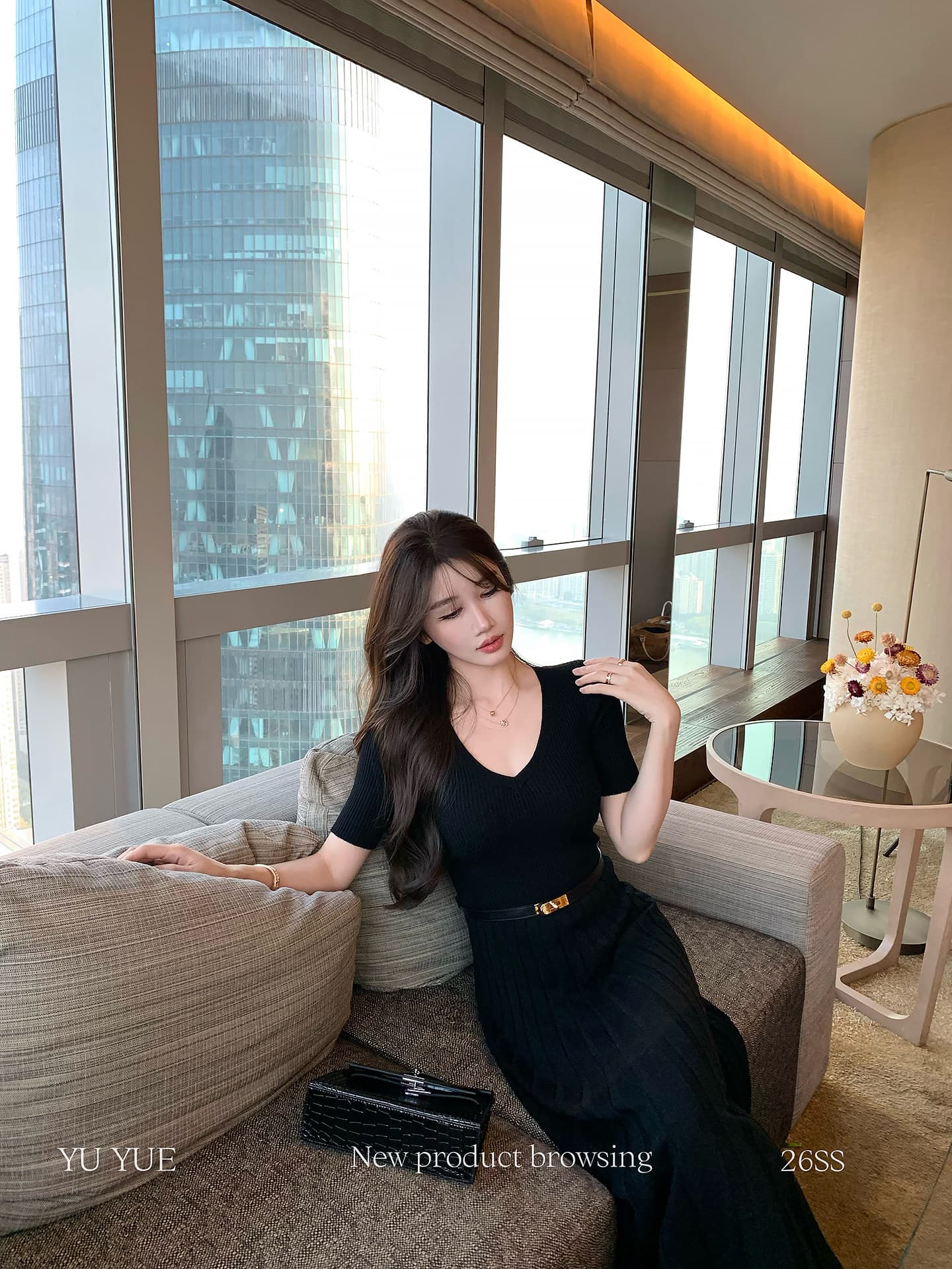 V넥 구덩이 기사 5 점 소매 니트 여성 드레스 봄 한 부서 허리 수축 몸매 가꾸기 롱 코트 치마 벨트 포함 이미지 2