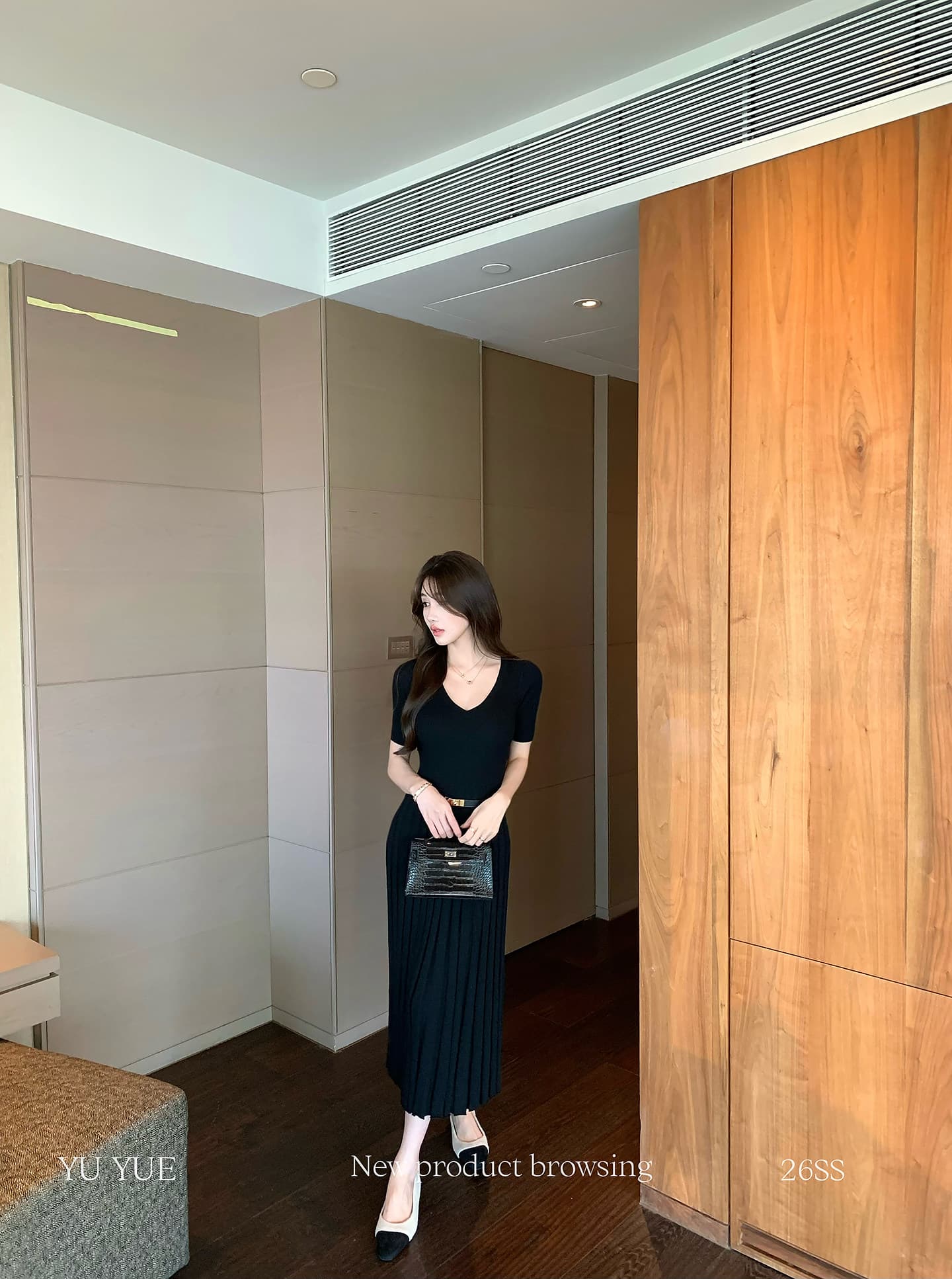 V넥 구덩이 기사 5 점 소매 니트 여성 드레스 봄 한 부서 허리 수축 몸매 가꾸기 롱 코트 치마 벨트 포함 상세 이미지 3