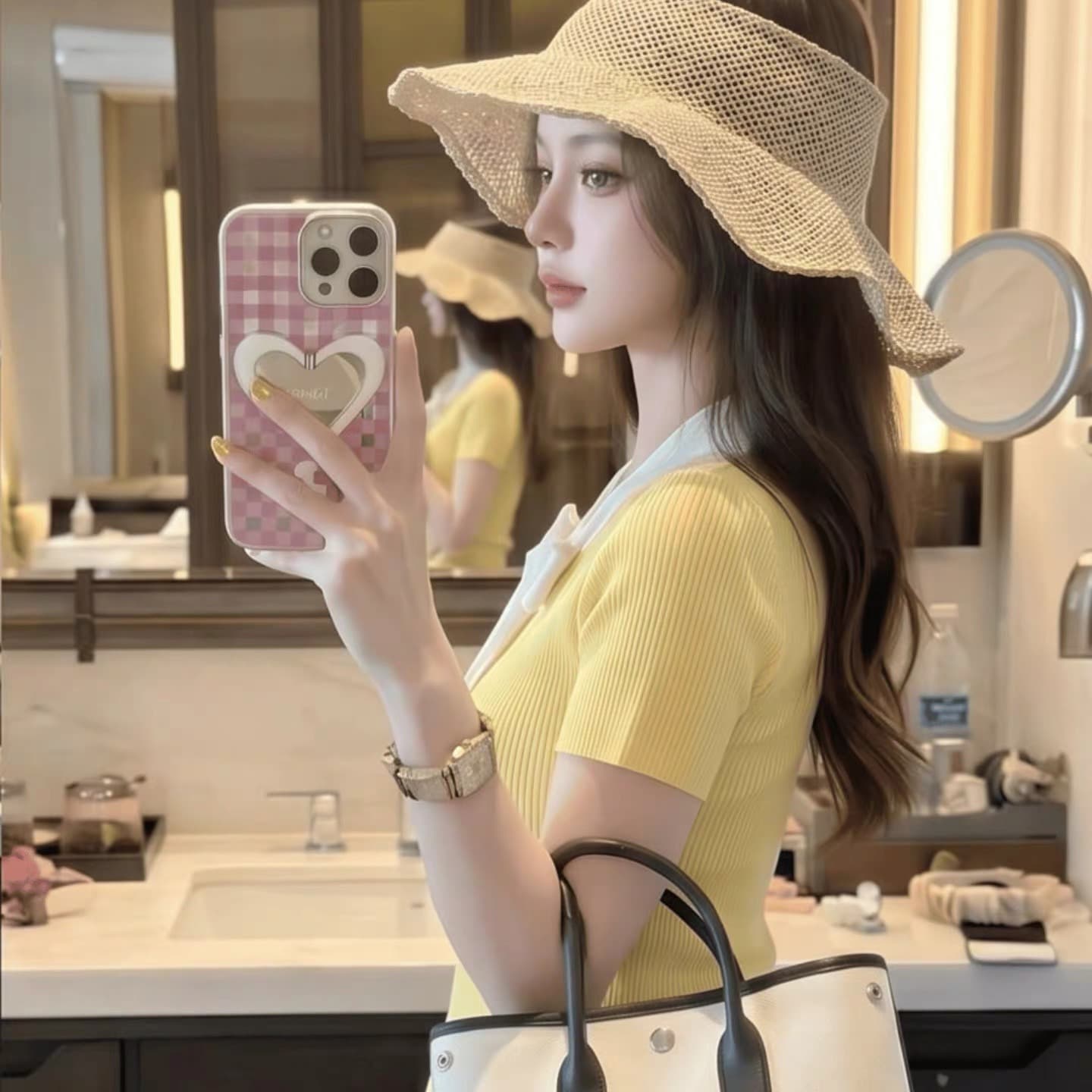 달콤함 명문 여성 바람 황색 나비 매듭 리본 니트 스웨터 여성 여름 폴로 칼라 레이스업 몸매 가꾸기 슬림해 보이는 반팔 맨위 이미지 5