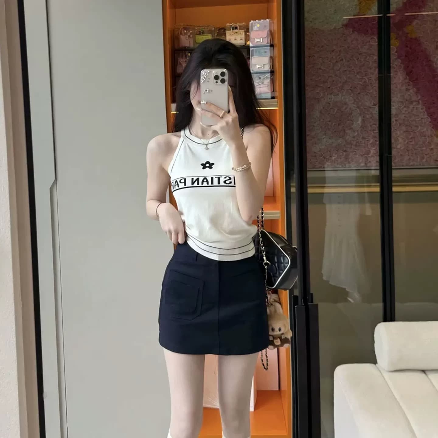 한 부서 배색 알파벳 행침 목 니트 캐미솔 여름 외출용 몸매 가꾸기 고급 센스 핫걸 민소매 맨위 이미지 2