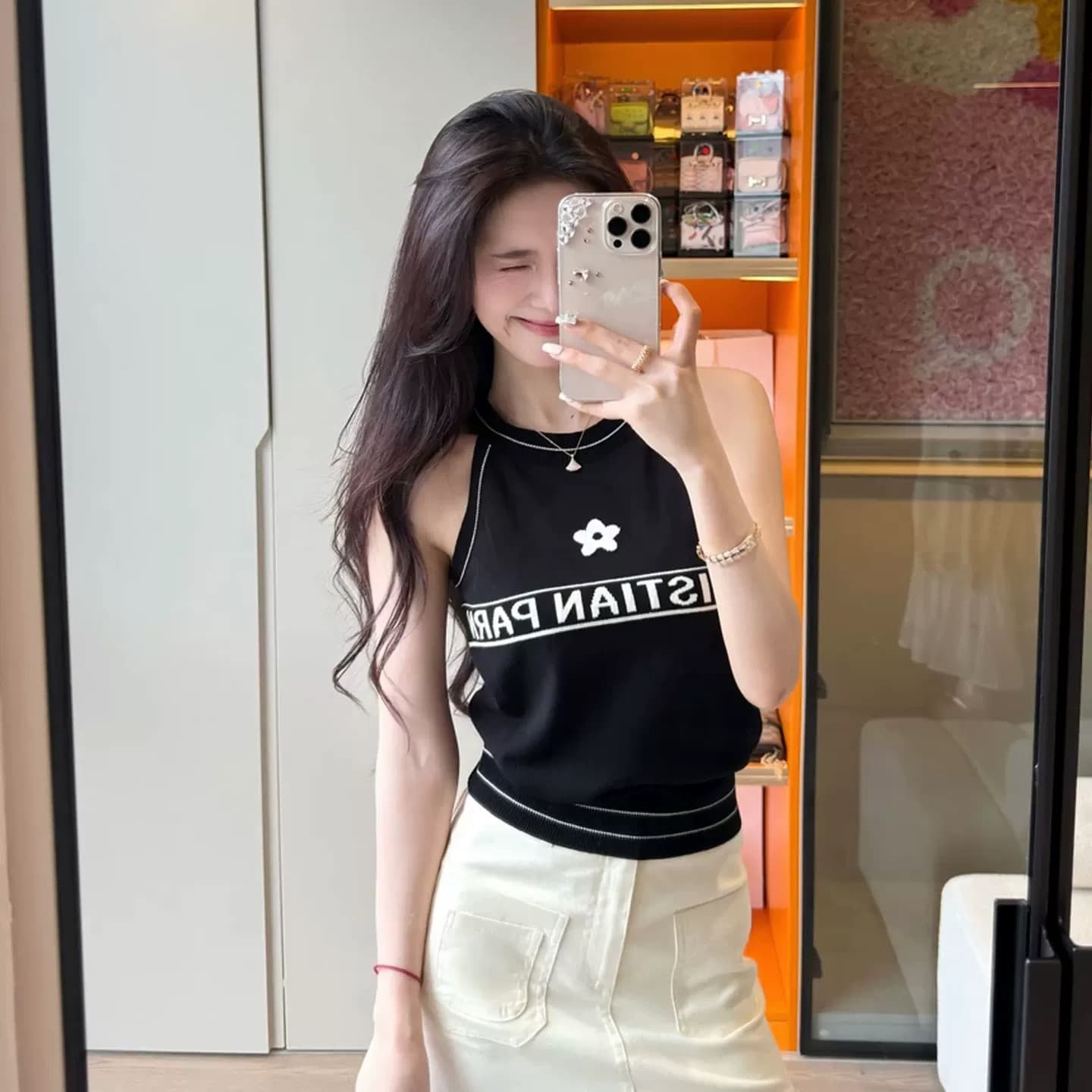 한 부서 배색 알파벳 행침 목 니트 캐미솔 여름 외출용 몸매 가꾸기 고급 센스 핫걸 민소매 맨위 상세 이미지 3