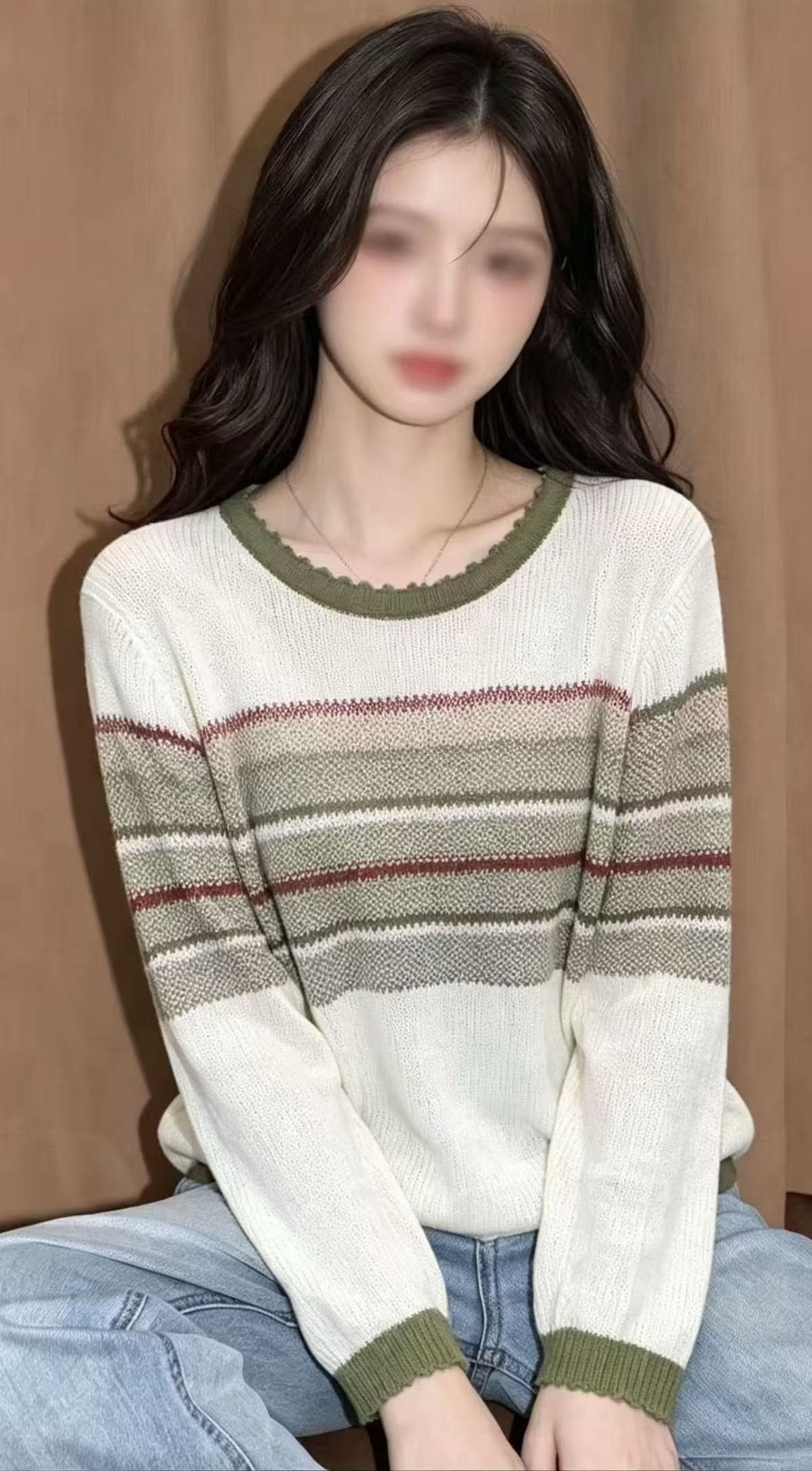 열세 개 2026 이른 가을 새로운 한 부서 레트로 배색 스트라이프 니트 스웨터 여성 홀로우 아웃 얇은 스타일 긴팔 스웨터 상세 이미지 2