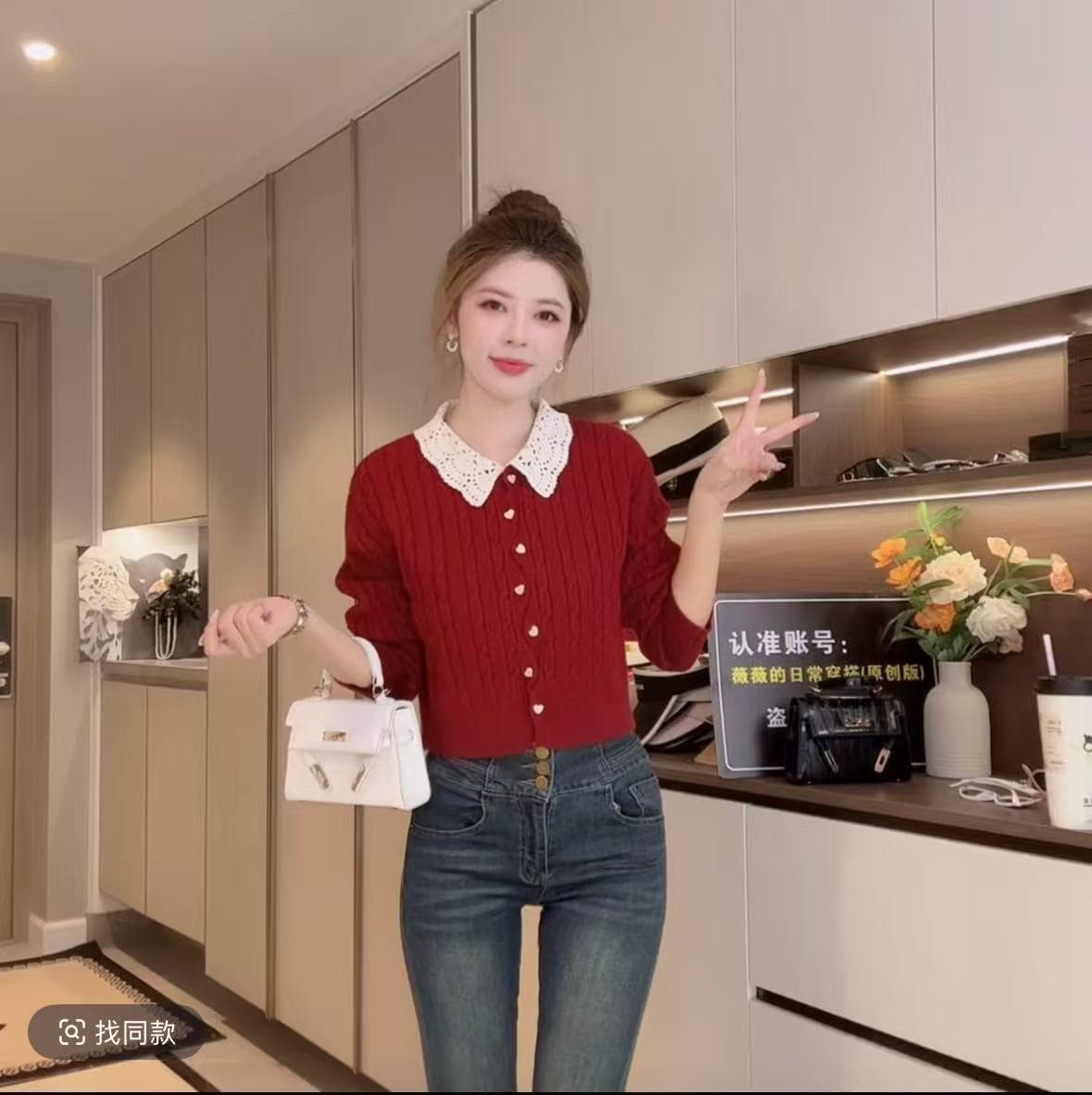 품격 가을 새로운 여성 의류 도시 폴로 칼라 트위스트 꽃 루즈핏 슬림해 보이는
