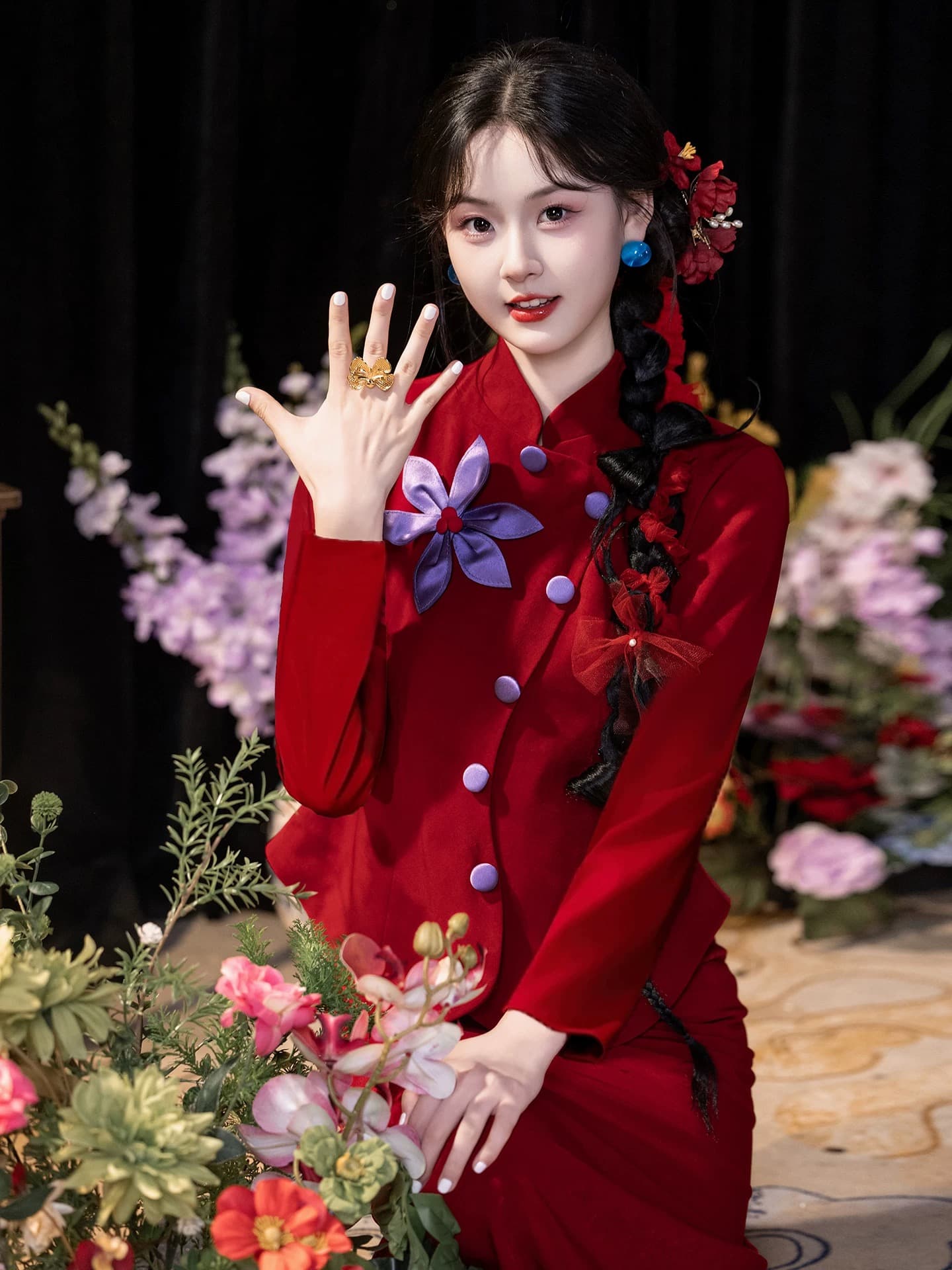 빨간색 치파오 토스트 서비스 신부 새로운 중식 참여 예복 결혼 세트 일상 웨어러블 긴팔 아름다운 겨울 이미지 3