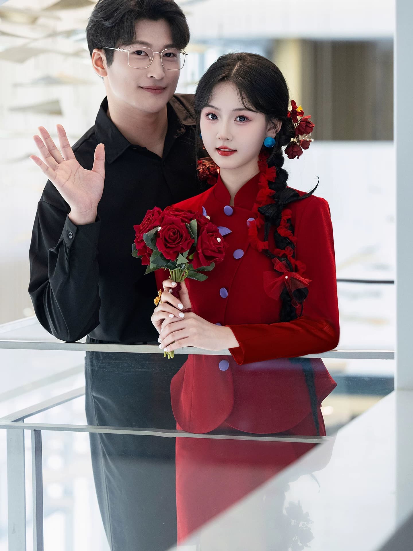 빨간색 치파오 토스트 서비스 신부 새로운 중식 참여 예복 결혼 세트 일상 웨어러블 긴팔 아름다운 겨울 상세 이미지 2