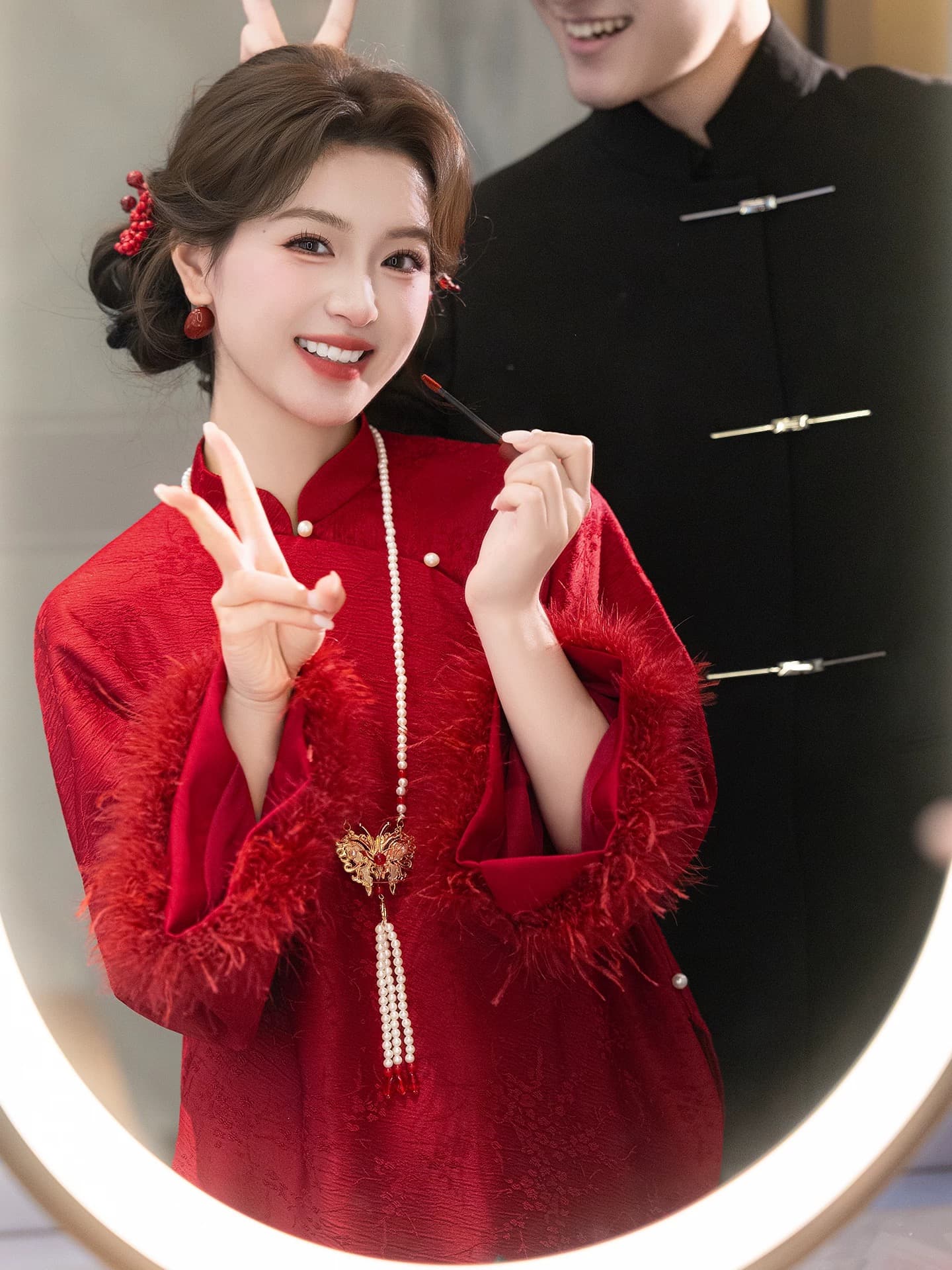 임산부 토스트 서비스 신부 새로운 빅 사이즈 지방 mm 중식 결혼 참여 예복 여성 뒷문 캐주얼웨어 이미지 3
