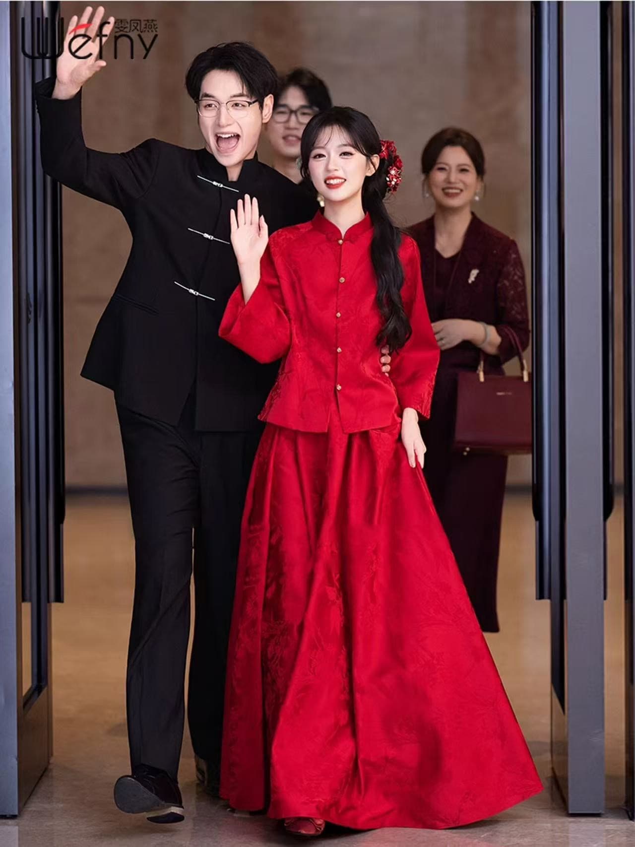 새로운 중식 토스트 서비스 신부 2026 새로운 고급 센스 참여 예복 뒷문 잔치 빛 럭셔리 결혼 캐주얼웨어 빨간색 이미지 4