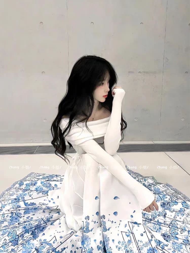 새로운 중식 국풍 화이트 Sansheng 모두 개선 한푸 말 얼굴 치마 세트 봄 여름 허리 수축 슬림해 보이는 반신 스커트 상세 이미지 6