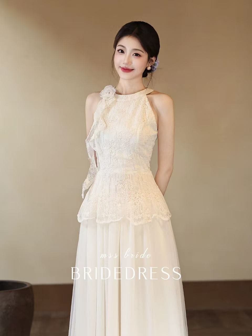 하트 비트 프랑스식 참여 예복 신부 결혼 라이센스 등록 샤오 바이 치마 여성 일상 드레스 이미지 3