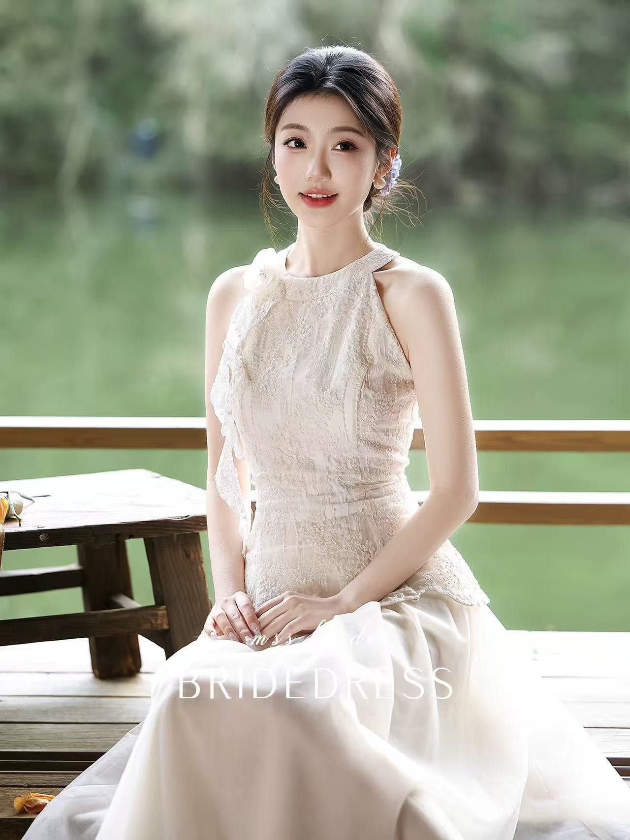 하트 비트 프랑스식 참여 예복 신부 결혼 라이센스 등록 샤오 바이 치마 여성 일상 드레스 상세 이미지 4