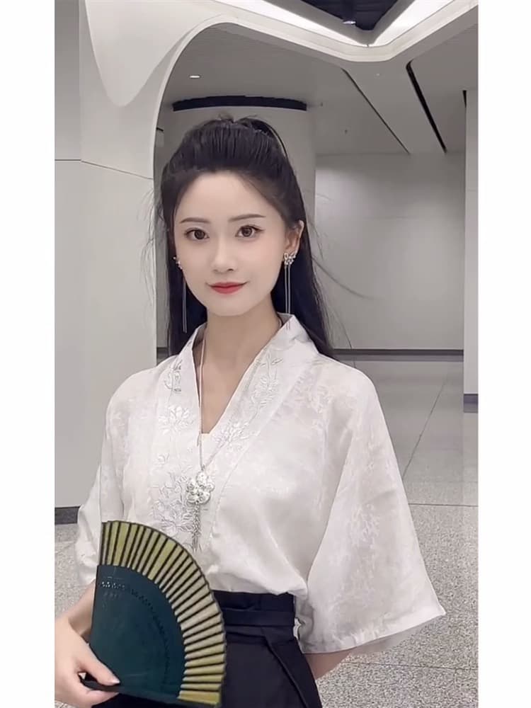 국풍 개선 한푸 말 얼굴 치마 여성복 2026 새로운 여름 얇은 스타일 작은 키 일상 출퇴근 반신 스커트 상세 이미지 2