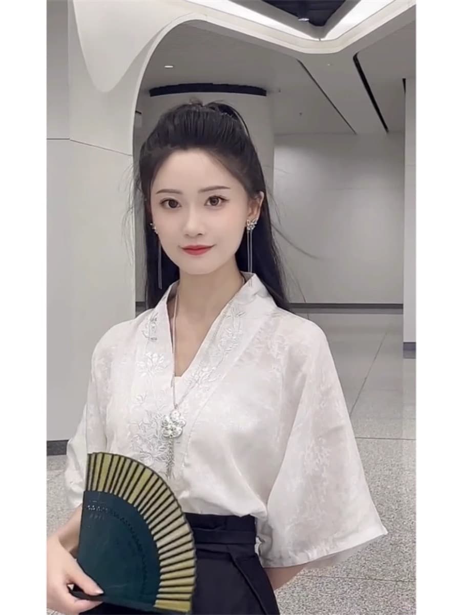 국풍 개선 한푸 말 얼굴 치마 여성복 2026 새로운 여름 얇은 스타일 작은 키 일상 출퇴근 반신 스커트 상세 이미지 8