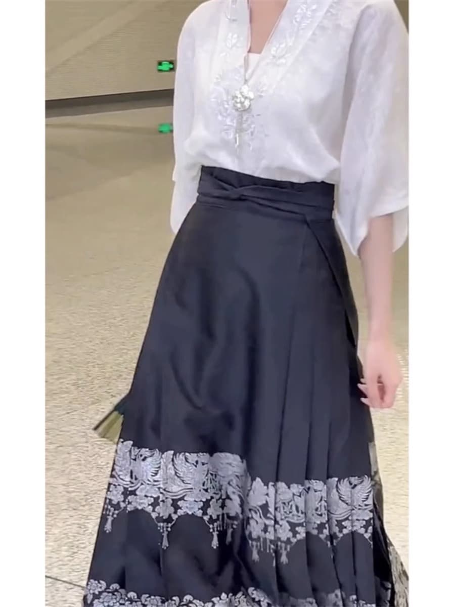 국풍 개선 한푸 말 얼굴 치마 여성복 2026 새로운 여름 얇은 스타일 작은 키 일상 출퇴근 반신 스커트 상세 이미지 11