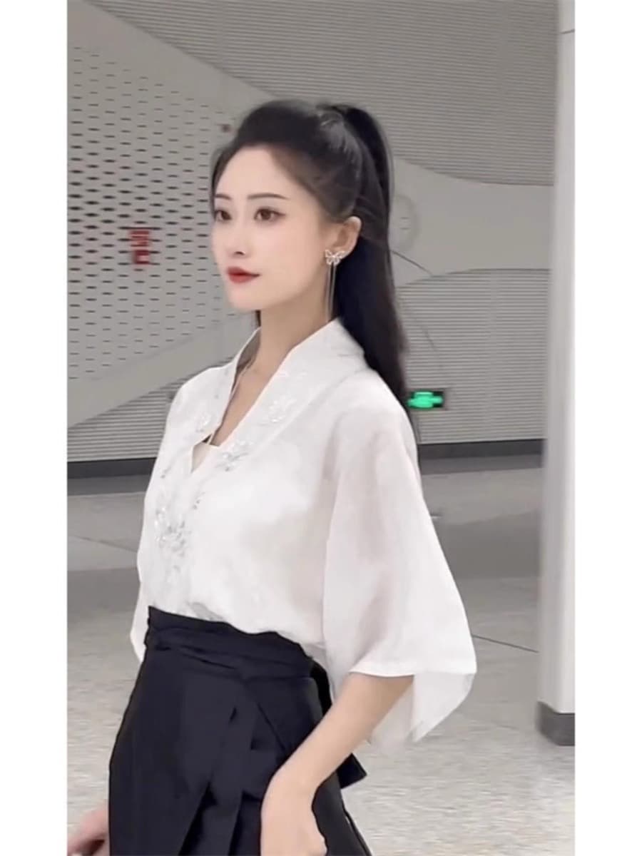 국풍 개선 한푸 말 얼굴 치마 여성복 2026 새로운 여름 얇은 스타일 작은 키 일상 출퇴근 반신 스커트 상세 이미지 14
