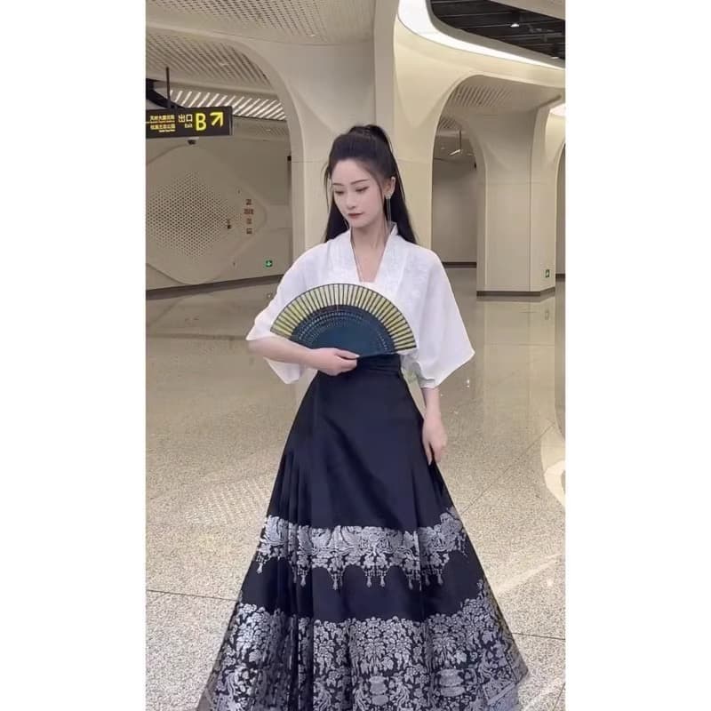 국풍 개선 한푸 말 얼굴 치마 여성복 2026 새로운 여름 얇은 스타일 작은 키 일상 출퇴근 반신 스커트 상세 이미지 16
