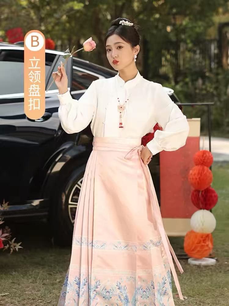 중식 치파오 신부 들러리 서비스 여성 2026 새로운 봄 여름 작은 대중 고급 자매 사명 한푸 핑크색 말 얼굴 치마 세트 상세 이미지 1
