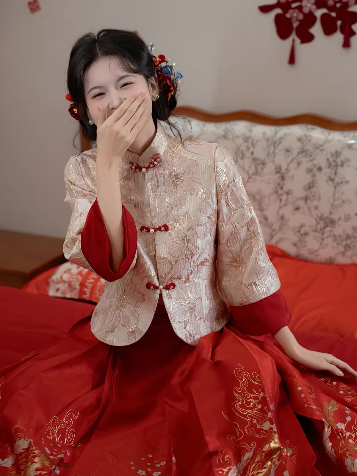 2026 새로운 중식 말 얼굴 치마 결혼 서비스 한푸 세트 신부 여성 토스트 서비스 참여 예복 이미지 2