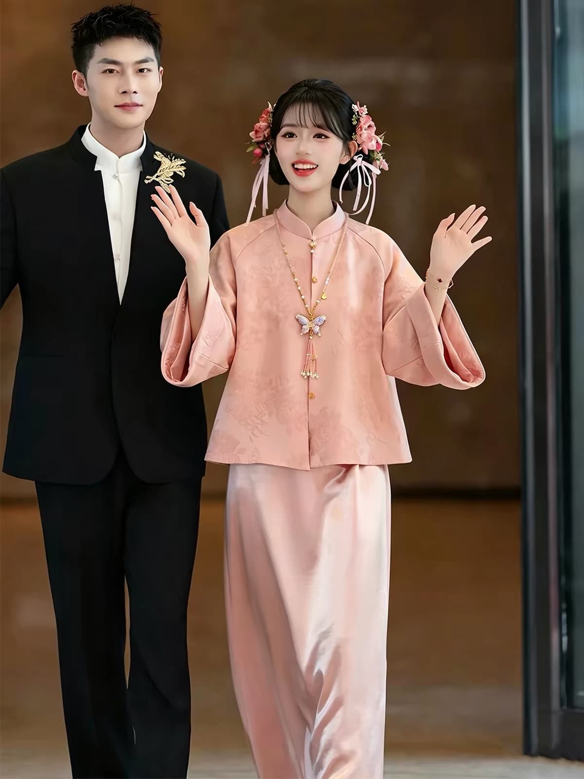 고급 핑크색 새로운 중식 참여 서비스 2026 년 새로운 신부 결혼 예복 토스트 서비스 세트 이미지 4