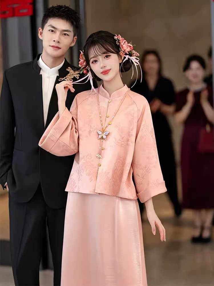 고급 핑크색 새로운 중식 참여 서비스 2026 년 새로운 신부 결혼 예복 토스트 서비스 세트 상세 이미지 8
