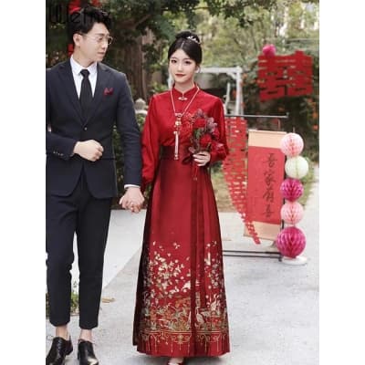 빨간색 토스트 서비스 신부 고급 센스 2026 새로운 새로운 중식 참여 말 얼굴 치마 세트 보통 웨어러블
